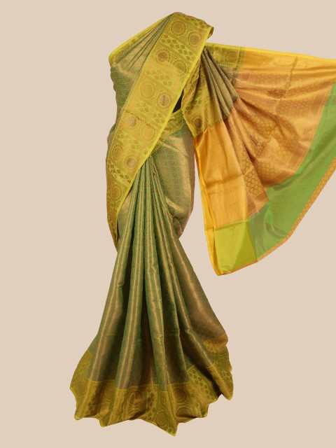 

Pothys Green & Mustard Yellow Woven Design Art Silk Banarasi Saree