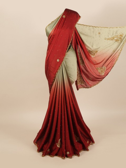 

Pothys Maroon & Cream Floral Embellished Pure Georgette Saree
