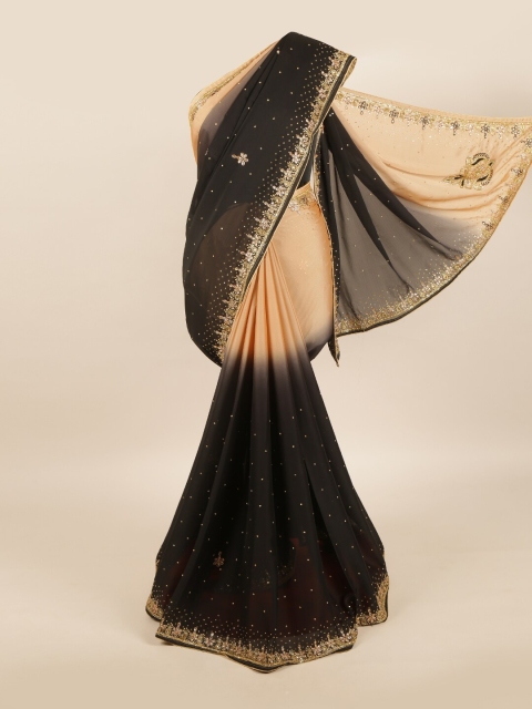 

Pothys Black & Peach-Coloured Embellished Pure Georgette Saree
