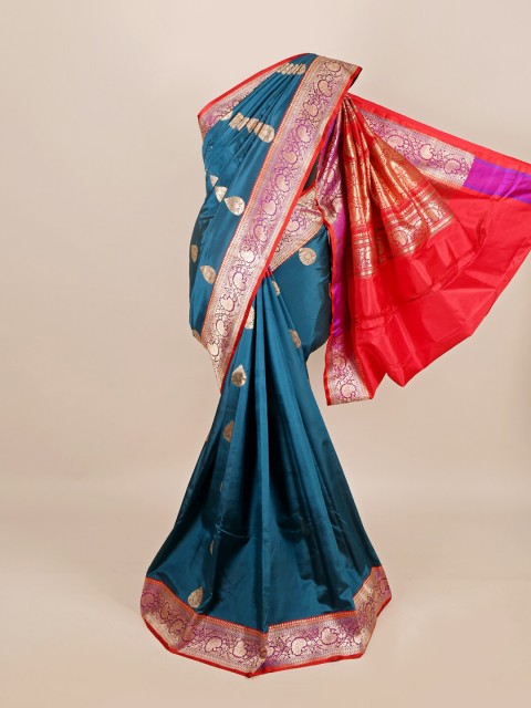 

Pothys Blue & Red Floral Zari Art Silk Banarasi Saree