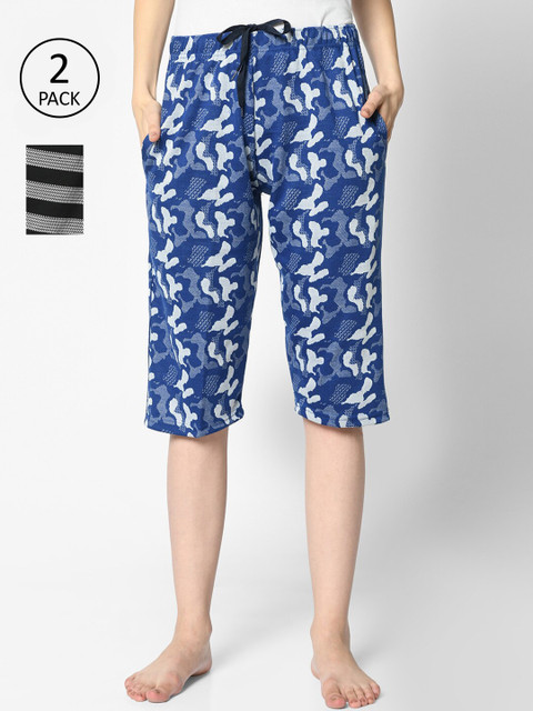 

VIMAL JONNEY Women Pack of 2 Printed Cotton Lounge Shorts, Blue