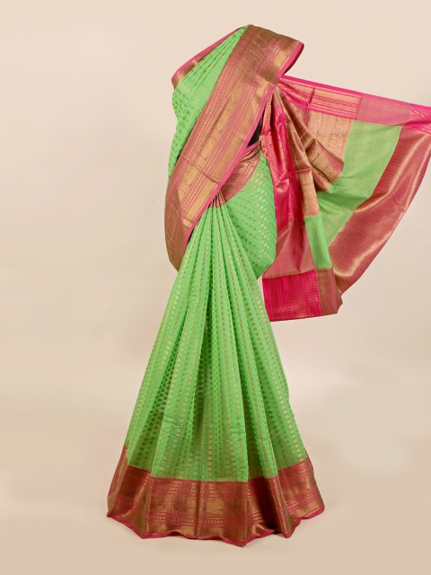 

Pothys Green & Pink Floral Zari Saree