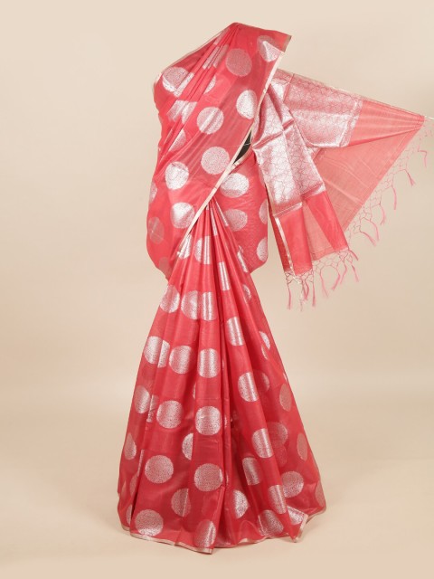 

Pothys Women Pink & Silver Floral Linen Blend Saree