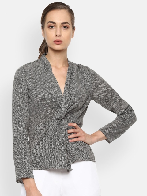 

Van Heusen Woman Grey & Black Wrap Top