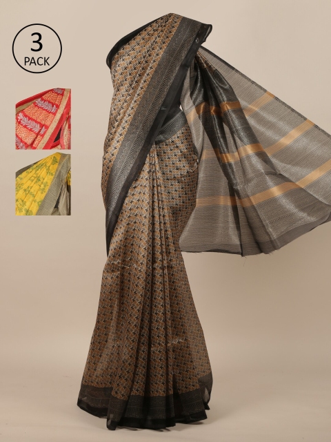 

Pothys Pack of 3 Jute Silk Printed Sarees, Grey