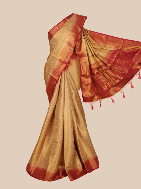 

Pothys Cream & Red Woven Design Art Silk Banarasi Saree