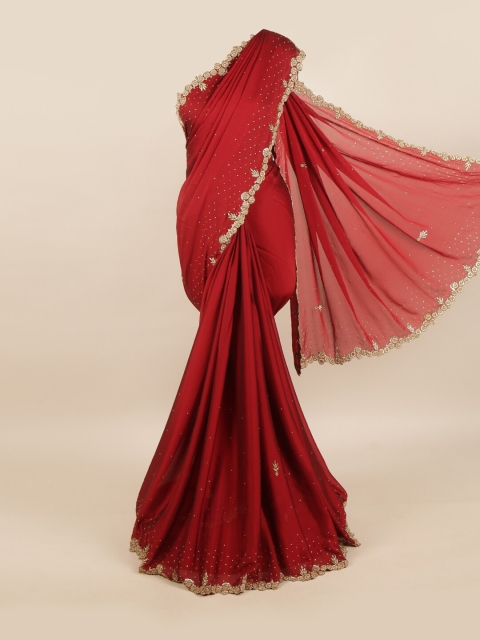 

Pothys Maroon & Gold Embellished Pure Georgette Saree