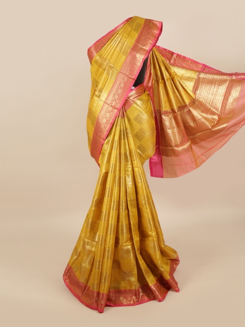 

Pothys Mustard & Pink Woven Design Art Silk Banarasi Saree