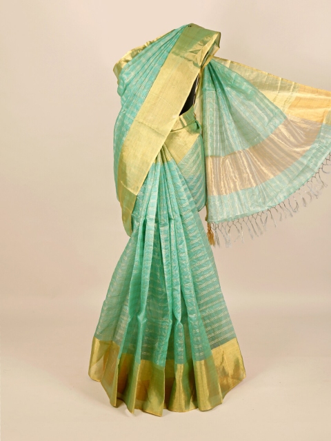 

Pothys Blue & Gold-Toned Checked Zari Jute Silk Saree
