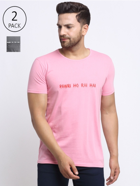 

VIMAL JONNEY Men Pink and Grey Pack of 2 Typography Printed T-shirt