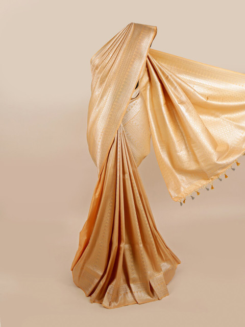 

Pothys Cream & Silver-Toned Floral Zari Art Silk Banarasi Saree