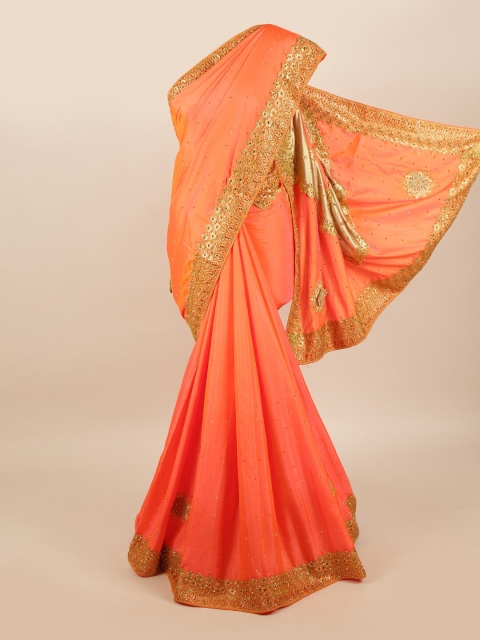 

Pothys Orange & Gold Embellished Pure Georgette Saree