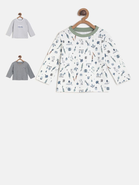 

MINI KLUB Boys White Grey Pack of 3 Printed Pure Cotton T-shirts