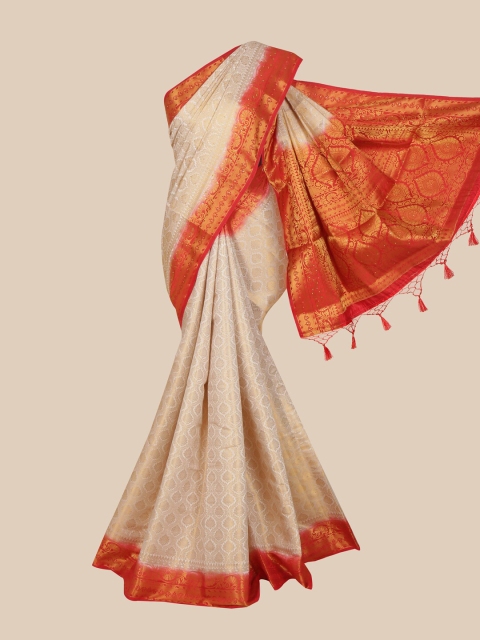 

Pothys Cream & Gold-Toned Woven Design Art Silk Banarasi Saree