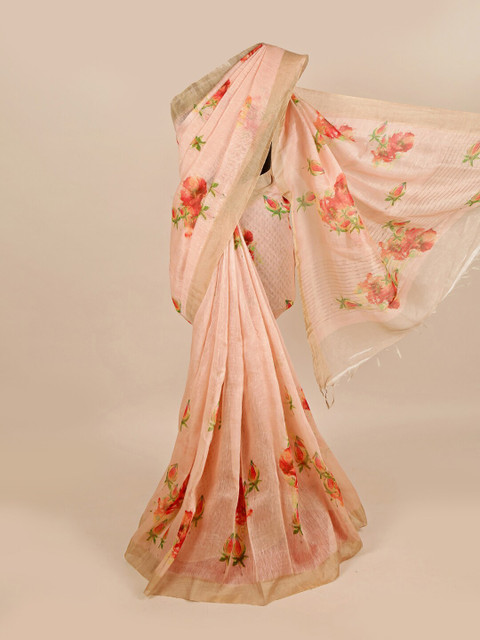 

Pothys Pink & Orange Floral Organza Saree