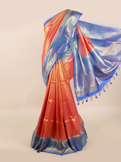 

Pothys Orange & Blue Woven Design Art Silk Banarasi Saree