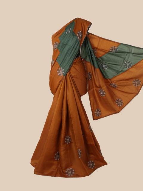 

Pothys Brown & Green Floral Beads and Stones Art Silk Saree