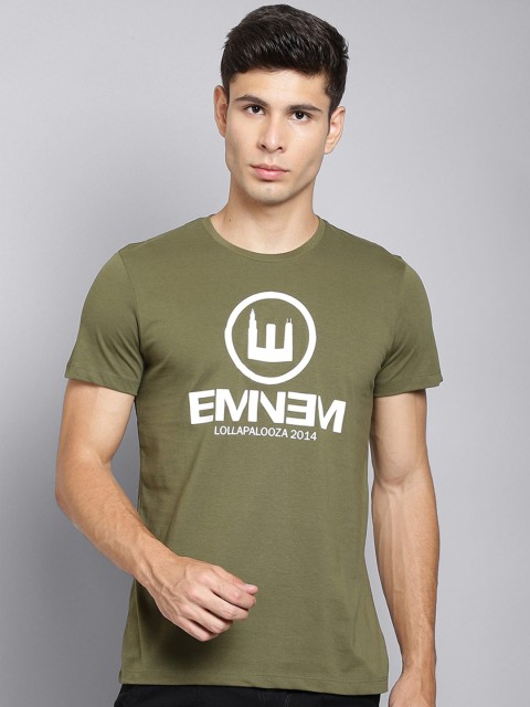 

Free Authority Men Olive Green Eminem Printed Cotton Pure Cotton T-shirt