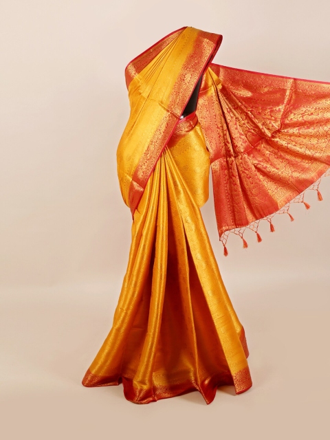 

Pothys Mustard & Red Woven Design Art Silk Banarasi Saree