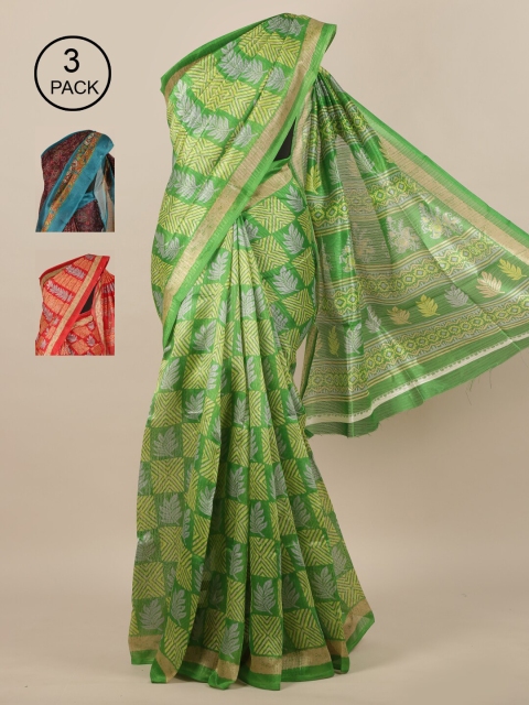 

Pothys-Pack of 3 Assorted Jute Print Sarees