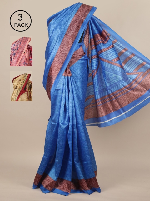 

Pothys-Pack of 3 Assorted Jute Print Sarees