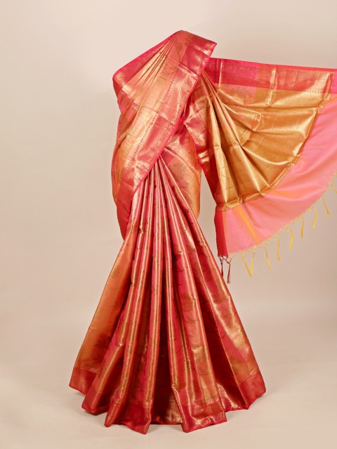 

Pothys Pink & Gold-Toned Floral Zari Art Silk Saree