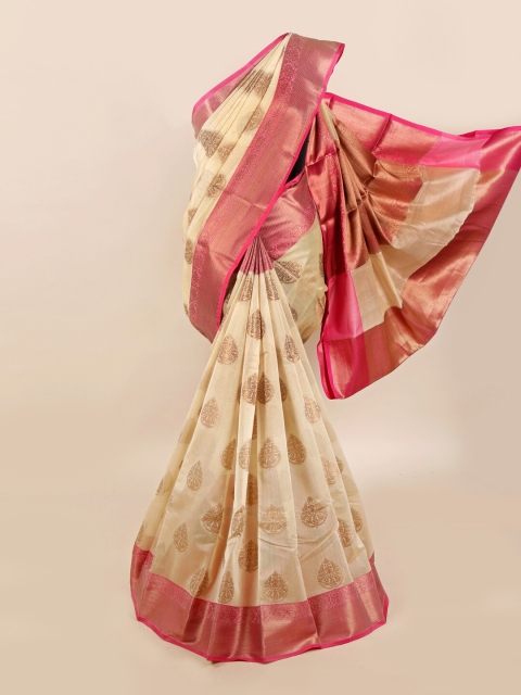 

Pothys Cream & Pink Floral Saree
