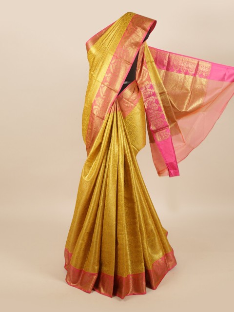 

Pothys Mustard & Pink Woven Design Art Silk Banarasi Saree