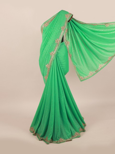 

Pothys Women Green Embroidered Pure Georgette Saree