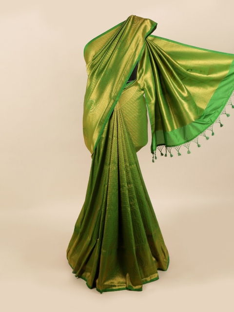 

Pothys Green & Gold-Toned Floral Zari Art Silk Banarasi Saree