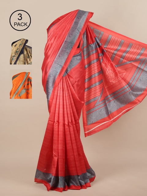 

Pothys-Pack of 3 Assorted Jute Print Sarees