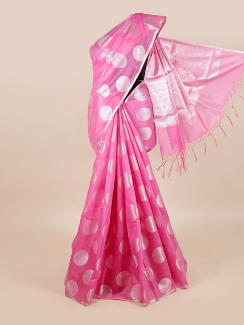 

Pothys Women Pink & Silver Floral Linen Blend Saree