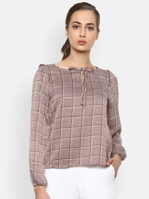 

Van Heusen Woman Black & Maroon Tie-Up Neck Regular Top