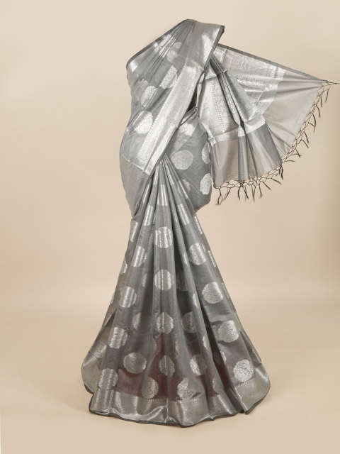 

Pothys Grey & Silver-Toned Ethnic Motifs Zari Linen Blend Saree