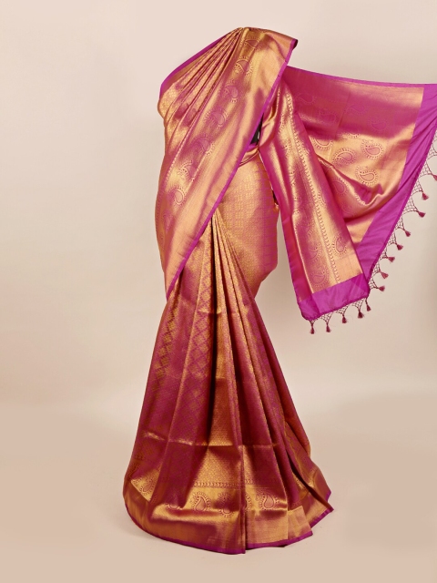 

Pothys Purple & Gold-Toned Woven Design Art Silk Banarasi Saree