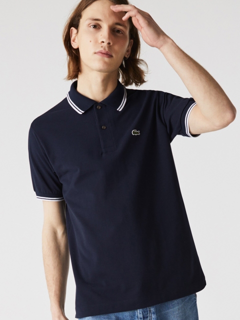 

Lacoste Men Navy Blue Polo Collar Boxy T-shirt