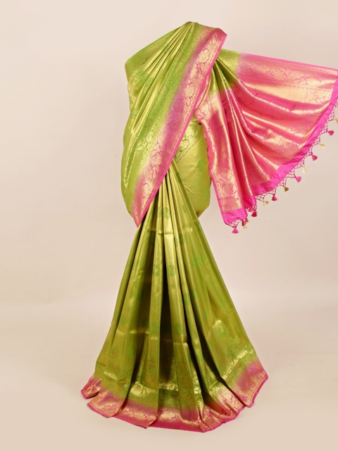 

Pothys Green & Pink Woven Design Art Silk Banarasi Saree