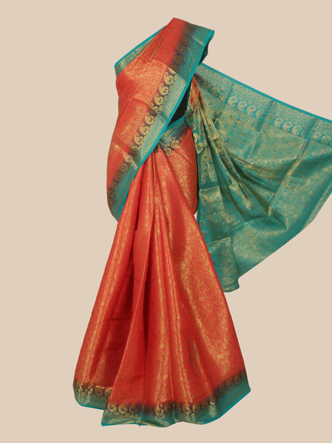 

Pothys Pink & Blue Woven Design Zari Art Silk Banarasi Saree