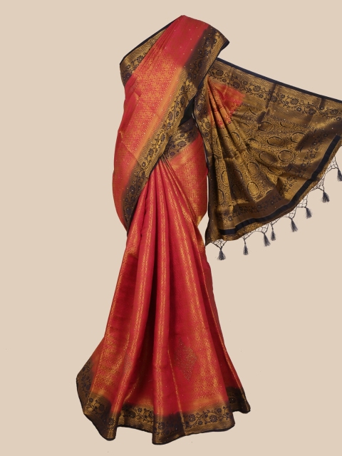 

Pothys Pink & Gold-Toned Ethnic Motifs Zari Art Silk Banarasi Saree