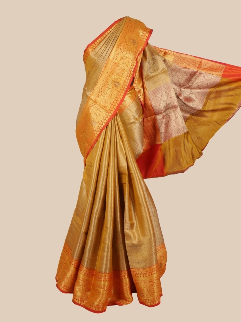 

Pothys Beige & Red Striped Art Silk Banarasi Saree