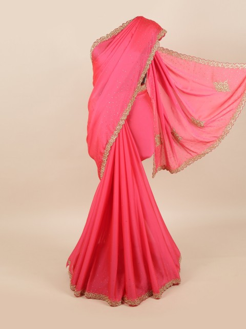 

Pothys Pink Embellished Pure Georgette Saree