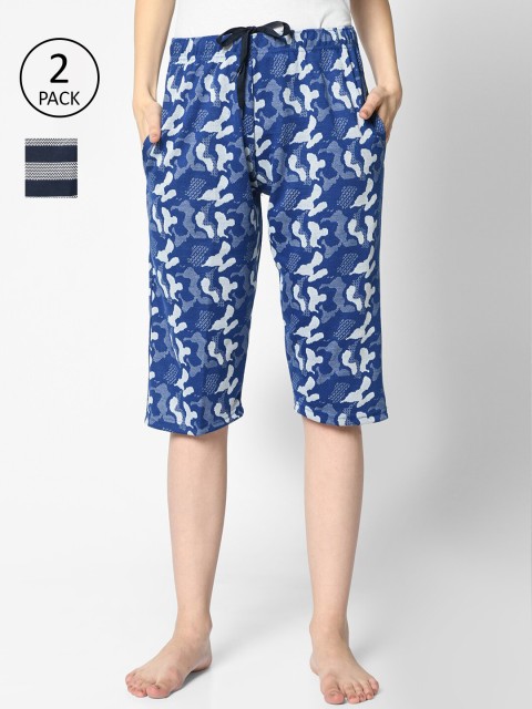 

VIMAL JONNEY Women Pack Of 2 Blue & Grey Printed Lounge Shorts