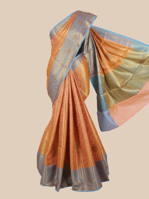 

Pothys Peach & Blue Woven Design Art Silk Banarasi Saree