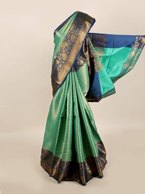 

Pothys Green & Navy Blue Floral Zari Saree