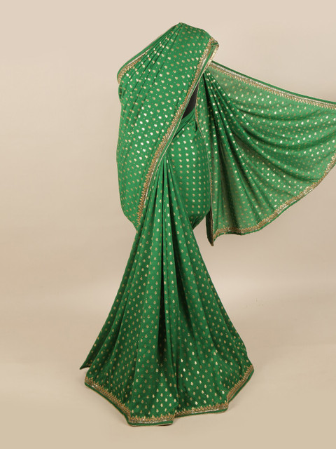 

Pothys Green & Gold-Toned Ethnic Motifs Pure Georgette Saree