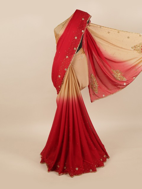 

Pothys Red & Cream Floral Pure Georgette Saree