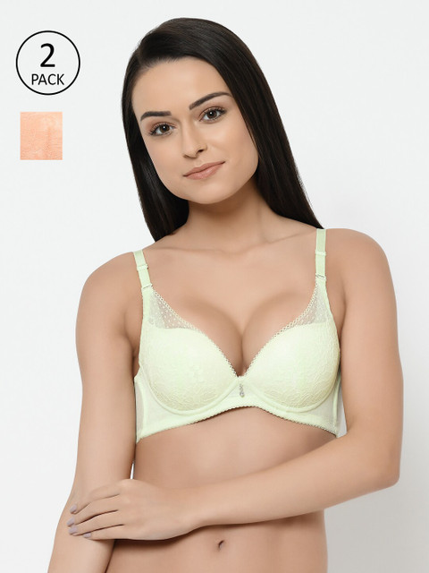 

Cosmo Lady-Pack of 2 Assorted Push-Up Bras Medium Coverage Underwired Heavily Padded, Lime green