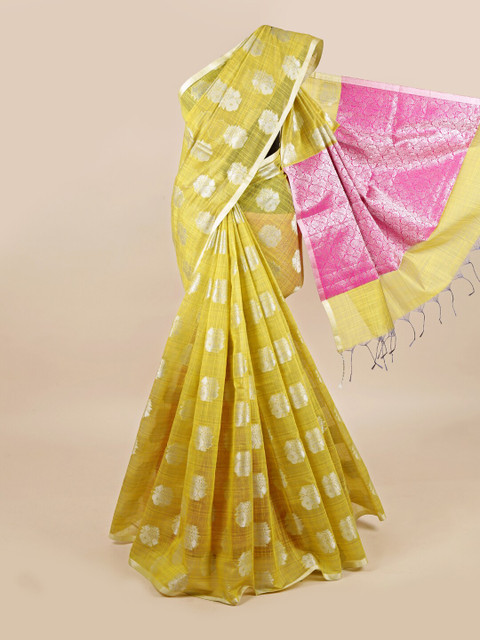 

Pothys Green & Pink Floral Printed Linen Blend Saree