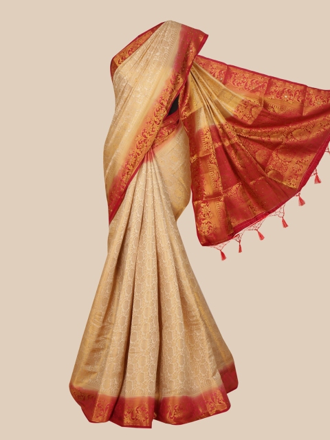 

Pothys Cream & Red Ethnic Motifs Zari Art Silk Banarasi Saree