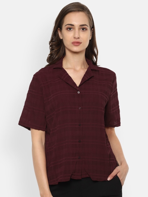 

Van Heusen Woman Maroon Checked Shirt Style Top